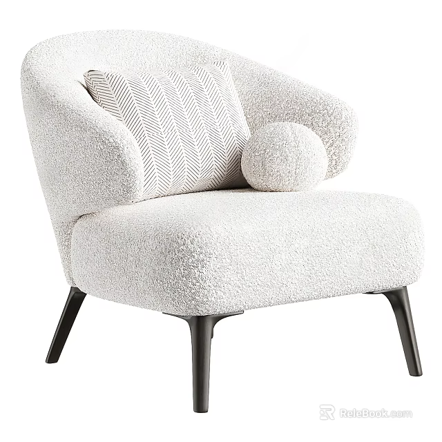 Modern Fluffy Accent Chair With Striped Cushion Round Pillow And Black Tapered Legs 3d model 