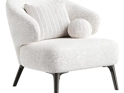 Modern Fluffy Accent Chair With Striped Cushion Round Pillow And Black Tapered Legs 3d model