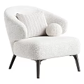 Modern Fluffy Accent Chair With Striped Cushion Round Pillow And Black Tapered Legs