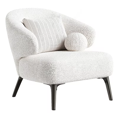 Modern Fluffy Accent Chair With Striped Cushion Round Pillow And Black Tapered Legs 3d model