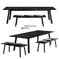 Modern Black Marble Dining Table And Bench Set With Soft Pillows Design