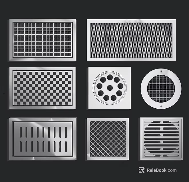 Stainless Steel Bathroom Shower Drains With Various Grid Circular Slotted Patterns 3d model 