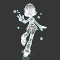 Red 3D Game Movie Character With Goggles Making Peace Sign Stars Around Skirt Roller Skates
