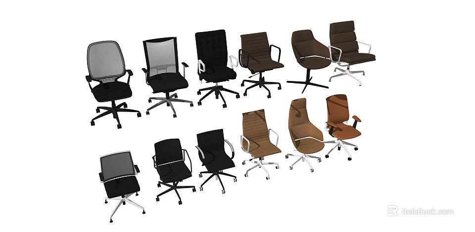 Office Chairs In Various Modern Styles Mesh Leather And Adjustable Wheels 3d model