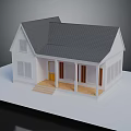 Cartoon Style White House With Gray Roof Porch Windows And Wooden Steps