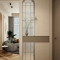 Elegant Foyer Hallway Design With Arched Glass And Oval Wall Light