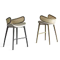 Modern Bar Stools With Woven Backrest And Black Gold Metal Legs