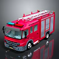 Red Fire Truck with Ladder Emergency Lights and Shiny Exterior Cabinet Details