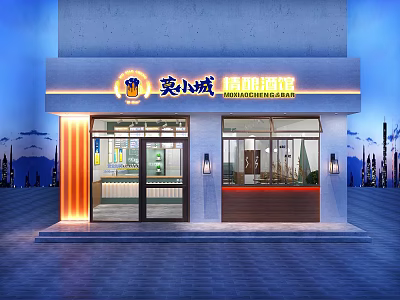 Modern Craft Beer Bar Exterior With Bright Signage And Stylish Design 3d model