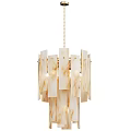 Modern Cream Colored Layered Chain Hung Chandelier With Rectangular Textured Panels 3d model