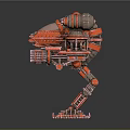 Red Mechanical Mecha Character With Four Limb Structure And Weapon Systems