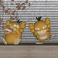 Yellow Cartoon Duck Shaped Decorative Ornament Set With Different Poses And Dried Branch Decor