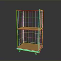 Stylish Golden Metal Grid Cart With Wheels And Two Shelves For Storage