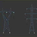 Blue Power Towers With Glowing Connected Lines On Dark Reflective Background 3d model