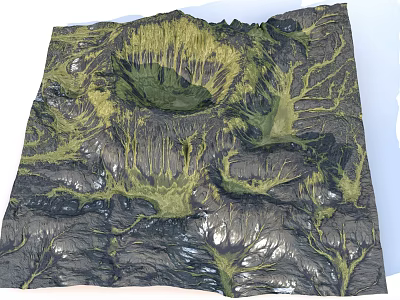 3D Terrain Model Showcasing Volcanic Crater Green Vegetation And Textured Features 3d model