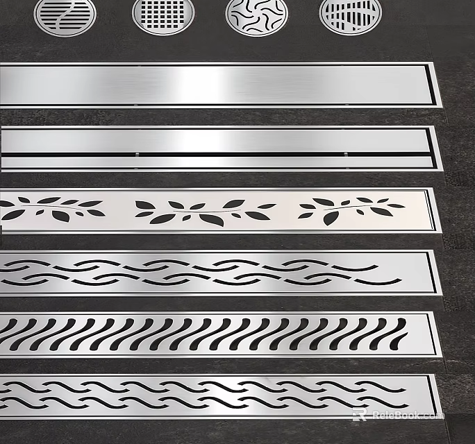Stainless Steel Washing Drain Covers Featuring Leaf Wave And Geometric Patterns 3d model