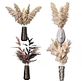 Modern Sculptural Vases Featuring Beige Feathery Blooms And Pink Dried Foliage
