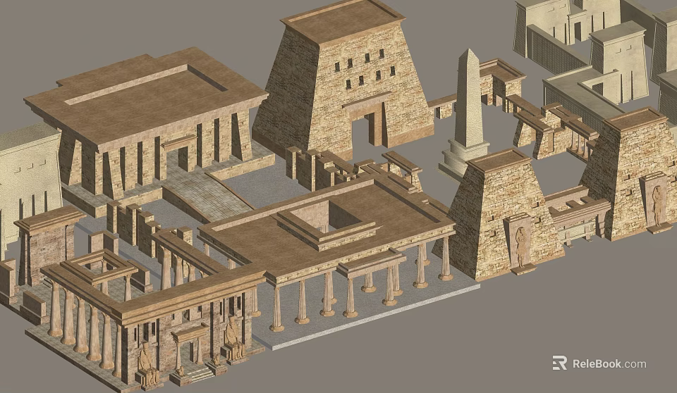 Detailed Ancient Egyptian Architectural Complex With Temples Pyramids And Obelisks 3d model 
