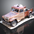 Rusty Old Vintage Truck Model with Weathered Exterior on Snowy Base