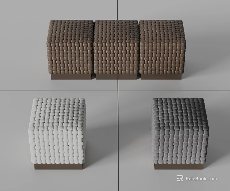 Modern Woven Square Stools in Brown White and Gray for Home Decor 3d model 