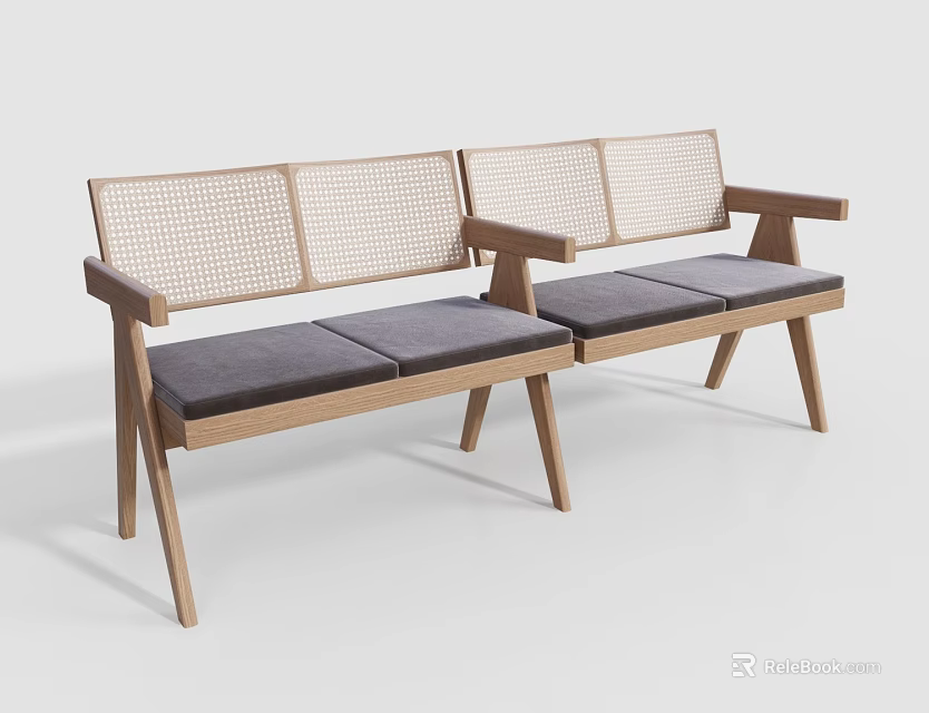 Modern Outdoor Chair With Wooden Frame Woven Backrest And Gray Padded Seats For Outdoor Use 3d model 