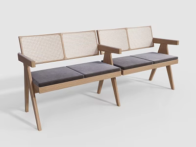 Modern Outdoor Chair With Wooden Frame Woven Backrest And Gray Padded Seats For Outdoor Use 3d model