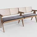 Modern Outdoor Chair With Wooden Frame Woven Backrest And Gray Padded Seats For Outdoor Use