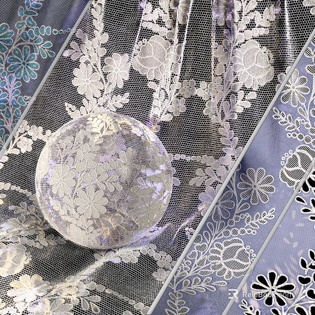 Decorative Lace Fabric With Transparent Sphere And Floral Patterns Design 3d model 