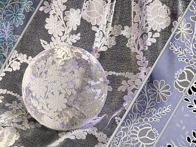 Decorative Lace Fabric With Transparent Sphere And Floral Patterns Design 3d model