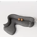Modern Unique Abstract Shape Sofa Design With Curved Structure And Round Gray Cushions 3d model