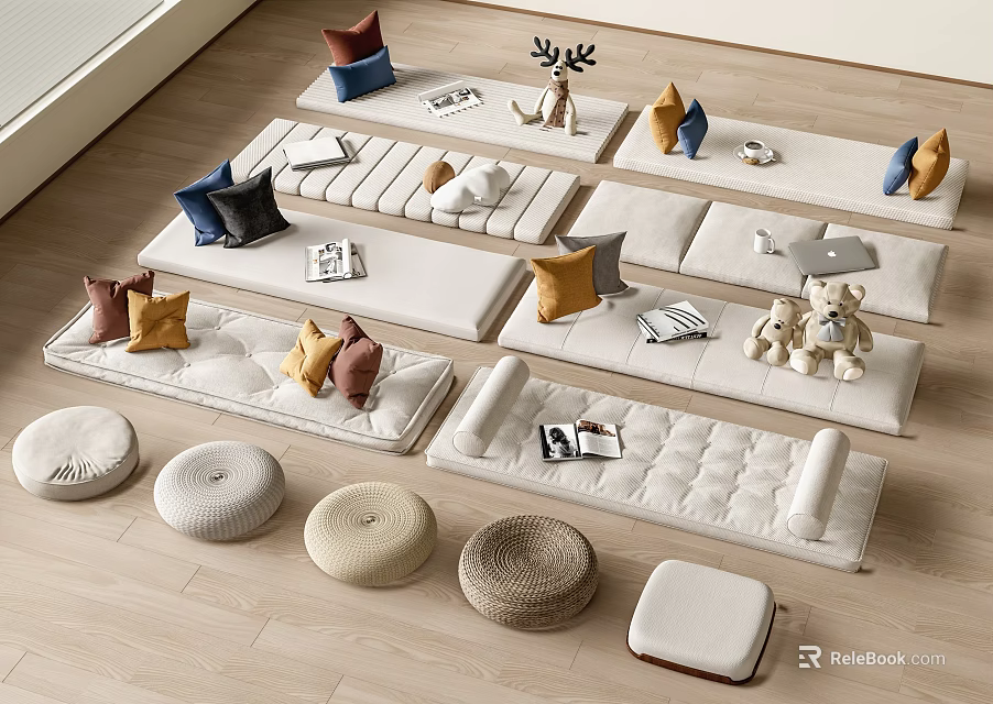 Various Stylish Stools Including Padded And Round Woven Designs For Modern Home Decor 3d model 