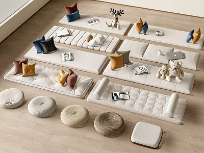 Various Stylish Stools Including Padded And Round Woven Designs For Modern Home Decor 3d model