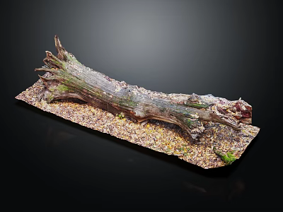 Rustic Wood Log Decorative Display With Stone Base And Gravel Details 3d model