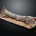 Rustic Wood Log Decorative Display With Stone Base And Gravel Details