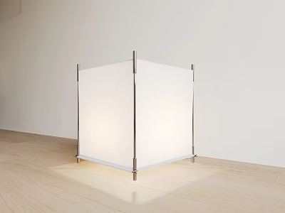 Modern Minimalist Table Lamp With White Fabric Shade And Metal Frame On Wooden Floor 3d model