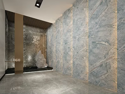 Modern Office Hallway Design With Marble Walls Elegant Lighting And Tiled Floor 3d model