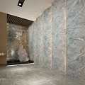 Modern Office Hallway Design With Marble Walls Elegant Lighting And Tiled Floor