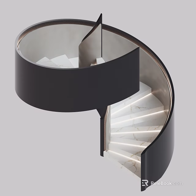 Modern Spiral Staircase With White Marble Steps And Black Frame Design 3d model