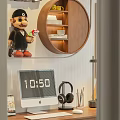 Cozy Study Room with Mario Decor Circular Shelf Bookshelves Computer Desk Lamp and Potted Plant