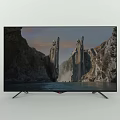 Modern Slim Black TV Showing Large Stone Statues Mountain River Scene