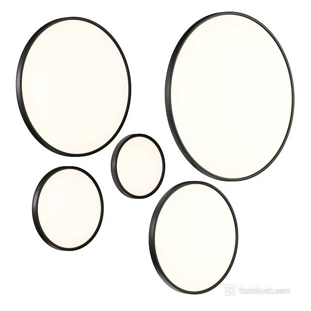 Multiple Circular Mirrors with Black Frames Stylish Design for Modern Home Wall Decor 3d model 