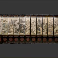 Traditional Chinese Screen with Multiple Panels Landscape Paintings and Decorative Circular Patterns 3d model