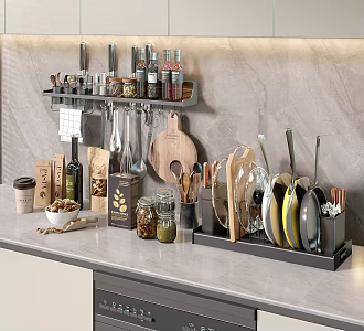 Modern Cookware Storage Rack Condiment Storage Rack Kitchen Supplies Kitchenware Food 3d model