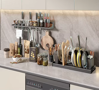 Modern Cookware Storage Rack Condiment Storage Rack Kitchen Supplies Kitchenware Food 3d model