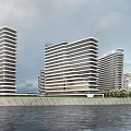 Modern Multiple High Rise Office Buildings With Green Belt And Road