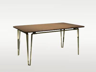 Modern Walnut Top Dining Table With Sleek Metal Legs And Minimalist Design 3d model