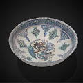 Artistic Dinnerware Set with Decorative Plate Ornate Border Blue White Traditional Patterns Central Motif