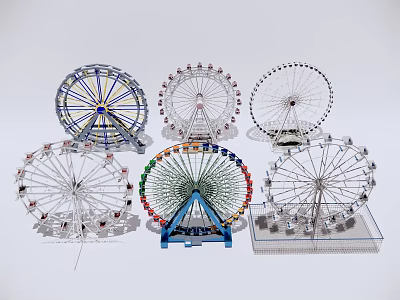 Multiple Ferris Wheels With Various Designs For Amusement Park Equipment 3d model