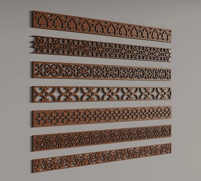 Wooden Decorative Lines With Intricate Carved Patterns And Various Designs For Wall 3d model