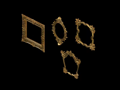Classic Ornate Golden Picture Frames With Decorative Patterns And Various Shapes 3d model